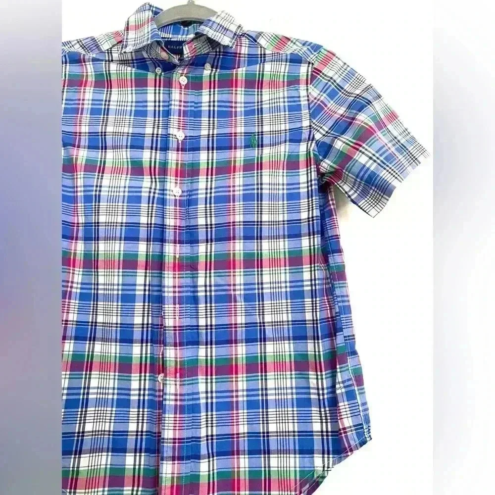 Ralph Lauren Plaid Kids Button Down Short Sleeve Shirt, 10-12M